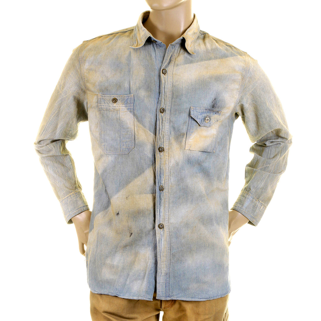 Chambray Heavy Wash Navy SC25355H Stained Vintage Work Shirt