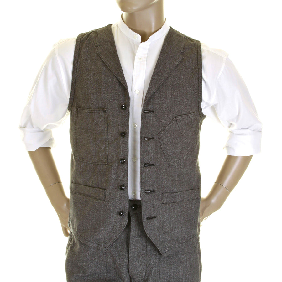 Sugarcane Mens SC12243 Vintage Cut 1940s Style Cover Engineer Cotton Waistcoat Vest in Charcoal Black CANE0251 Sugarcane Mens SC12243 Vintage Cut 1940s Style Cover Engineer Cotton Waistcoat Vest in Charcoal Black CANE0251