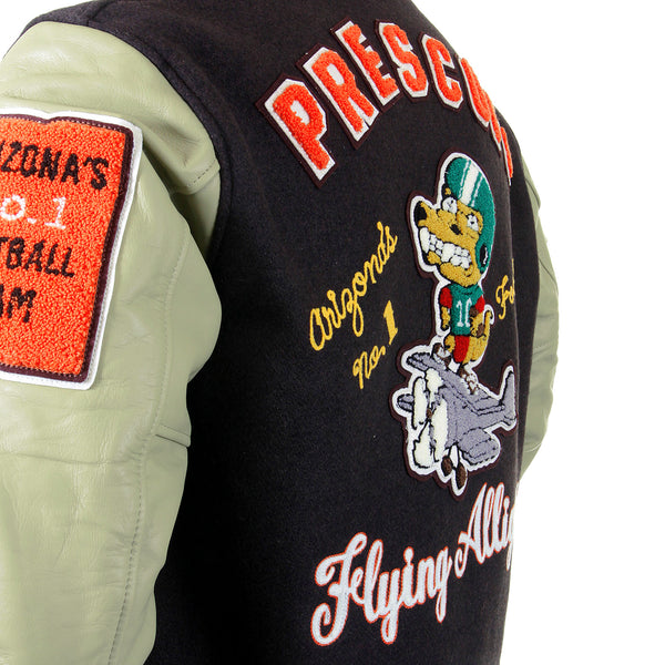 Whitesville Brown Wool Body Dark Cream Leather Sleeve WV12077 Regular Fit Flying Alligators Stadium Jacket CANE2101