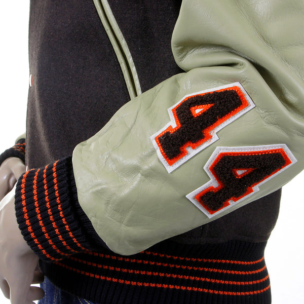 Whitesville Brown Wool Body Dark Cream Leather Sleeve WV12077 Regular Fit Flying Alligators Stadium Jacket CANE2101