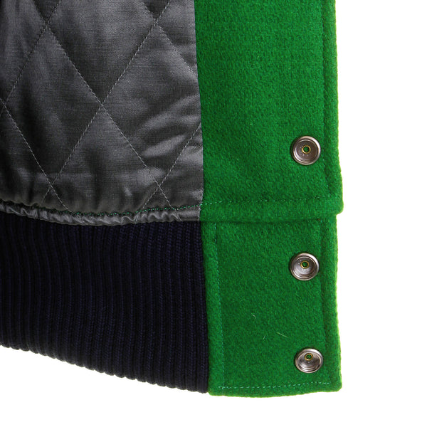 Whitesville Regular Fit WV12077 Kelly Green Melton Wool Flying Aliigators Stadium Jacket with White Leather Sleeves CANE2102