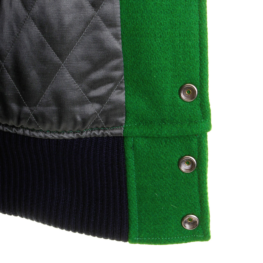 Whitesville Regular Fit WV12077 Kelly Green Melton Wool Flying Aliigators Stadium Jacket with White Leather Sleeves CANE2102 Whitesville Regular Fit WV12077 Kelly Green Melton Wool Flying Aliigators Stadium Jacket with White Leather Sleeves CANE2102