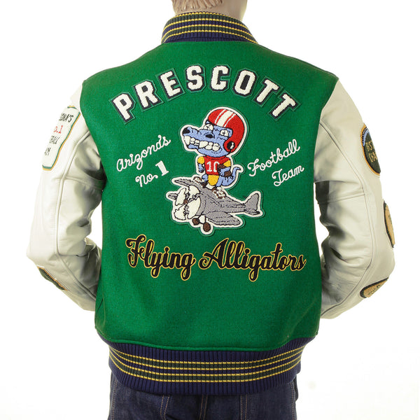 Whitesville Regular Fit WV12077 Kelly Green Melton Wool Flying Aliigators Stadium Jacket with White Leather Sleeves CANE2102