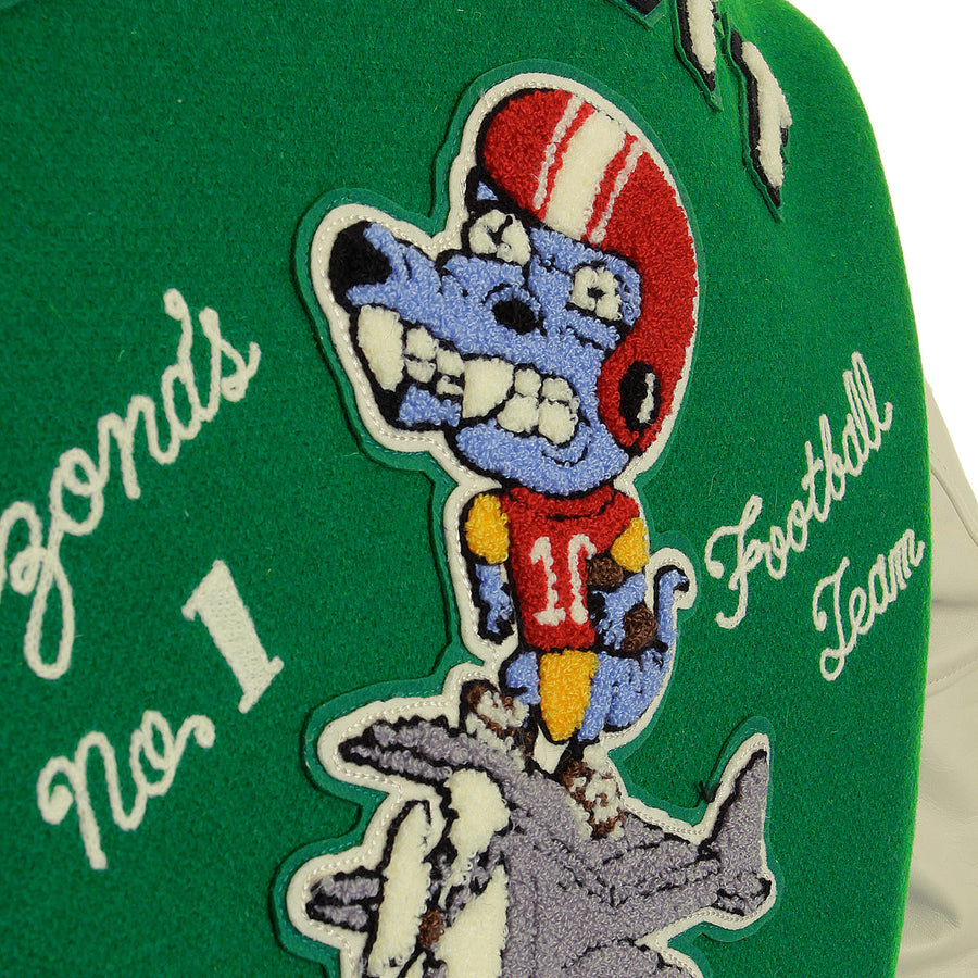 Whitesville Regular Fit WV12077 Kelly Green Melton Wool Flying Aliigators Stadium Jacket with White Leather Sleeves CANE2102 Whitesville Regular Fit WV12077 Kelly Green Melton Wool Flying Aliigators Stadium Jacket with White Leather Sleeves CANE2102
