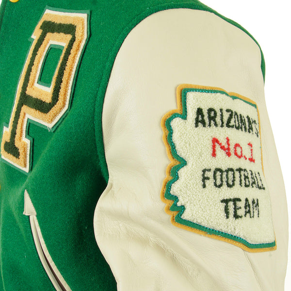 Whitesville Regular Fit WV12077 Kelly Green Melton Wool Flying Aliigators Stadium Jacket with White Leather Sleeves CANE2102