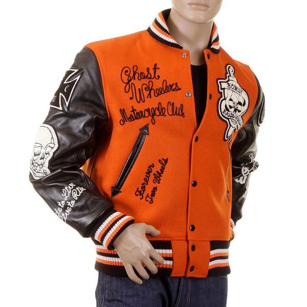 Sugar Cane WV12077 Whitesville 30oz Wool melton set in award Letterman Ghost Wheelers stadium jacket CANE2099
