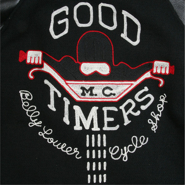 Raglan Sleeve Good Timers Embroidered WV11376 Varsity Jacket WHIT3782a