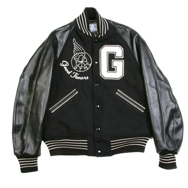 Raglan Sleeve Good Timers Embroidered WV11376 Varsity Jacket WHIT3782a