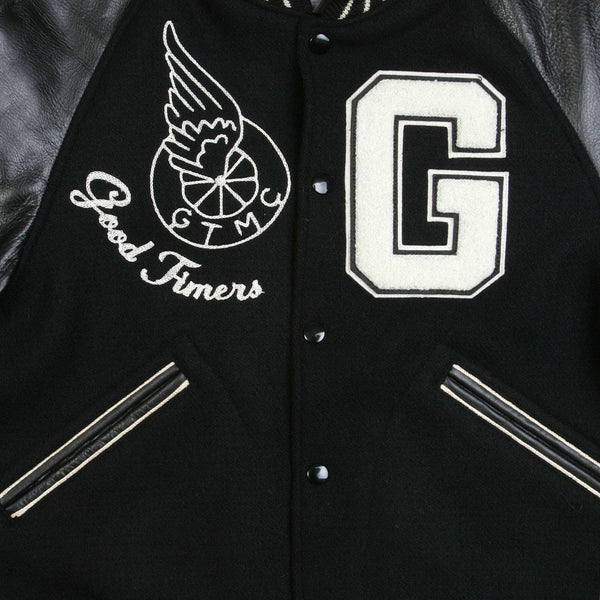 Raglan Sleeve Good Timers Embroidered WV11376 Varsity Jacket WHIT3782a