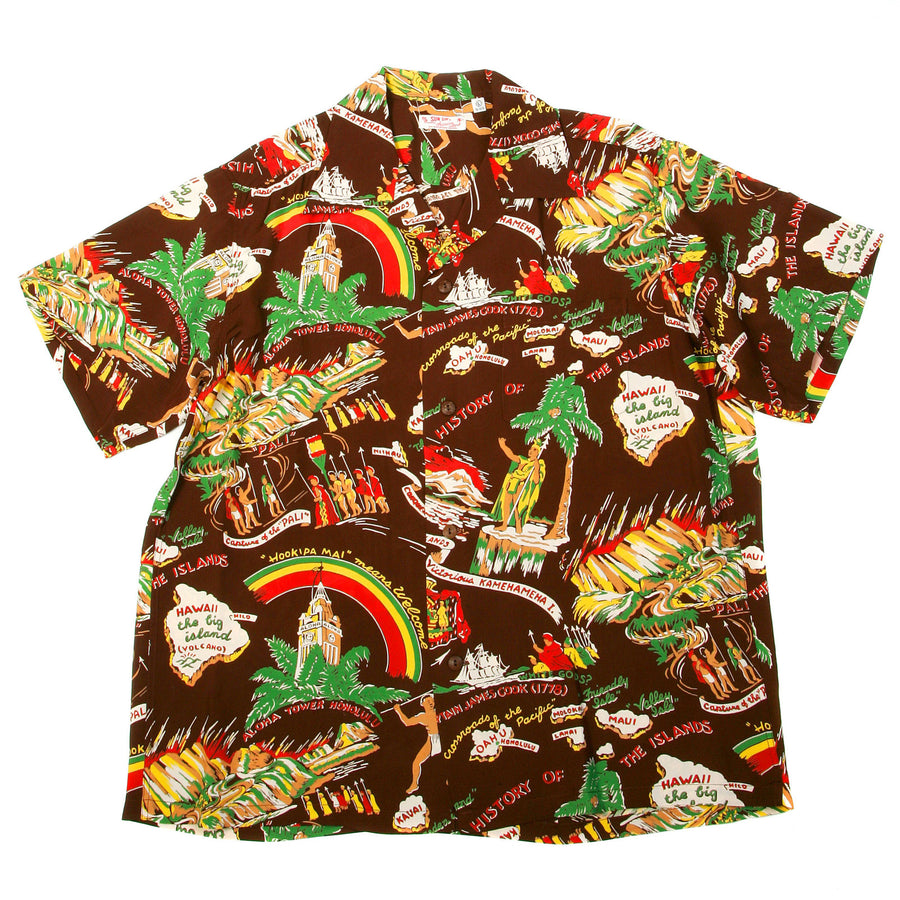 History of the Islands Print SS33324 Brown Hawaiian Shirt SURF9049 History of the Islands Print SS33324 Brown Hawaiian Shirt SURF9049