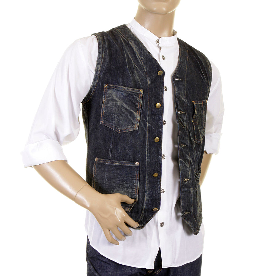 Sugar Cane waistcoat Fiction Romance hard wash denim 30s model SC12242H work vest top CANE1219 Sugar Cane waistcoat Fiction Romance hard wash denim 30s model SC12242H work vest top CANE1219