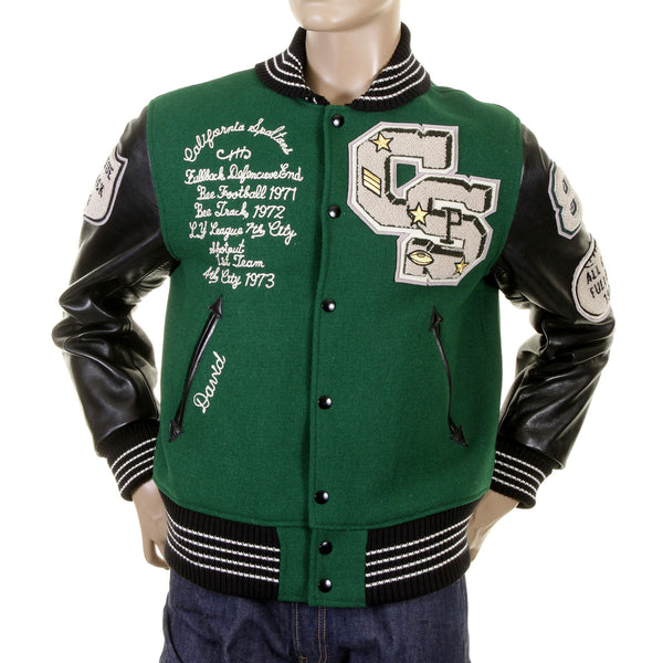 Green and Black Leather Sleeve WV12310 Award Spartans Jacket WHIT1092