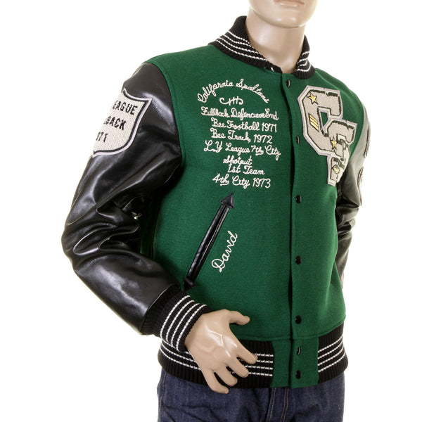 Green and Black Leather Sleeve WV12310 Award Spartans Jacket WHIT1092