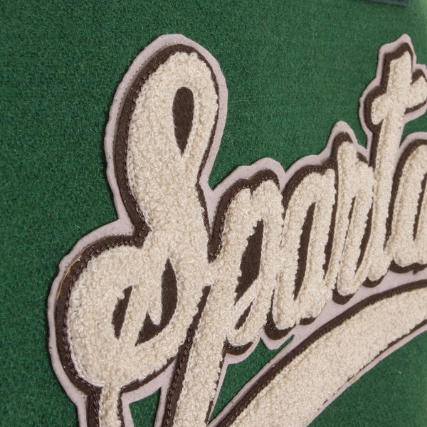 Green and Black Leather Sleeve WV12310 Award Spartans Jacket WHIT1092