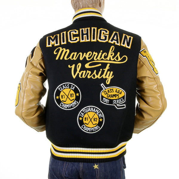 Sugar Cane's Whitesville Letterman WV12310 30oz melton wool set in award Mavericks stadium jacket WHIT1091