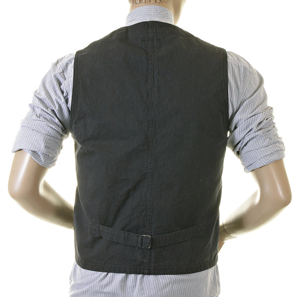 Black Vintage Cut Cotton SC12458 Striped Work Vest for Men CANE2727