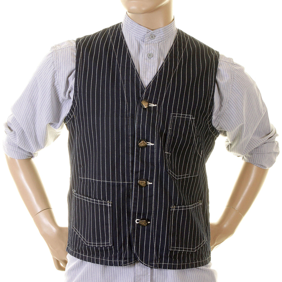 Sugarcane Mens Navy SC12361A Dot Striped Wabash Engineer Vintage Cut Regular Fit Denim Waistcoat Top CANE2015 Sugarcane Mens Navy SC12361A Dot Striped Wabash Engineer Vintage Cut Regular Fit Denim Waistcoat Top CANE2015