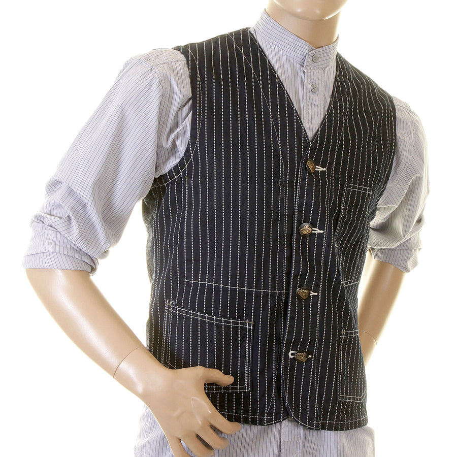 Sugarcane Mens Navy SC12361A Dot Striped Wabash Engineer Vintage Cut Regular Fit Denim Waistcoat Top CANE2015 Sugarcane Mens Navy SC12361A Dot Striped Wabash Engineer Vintage Cut Regular Fit Denim Waistcoat Top CANE2015