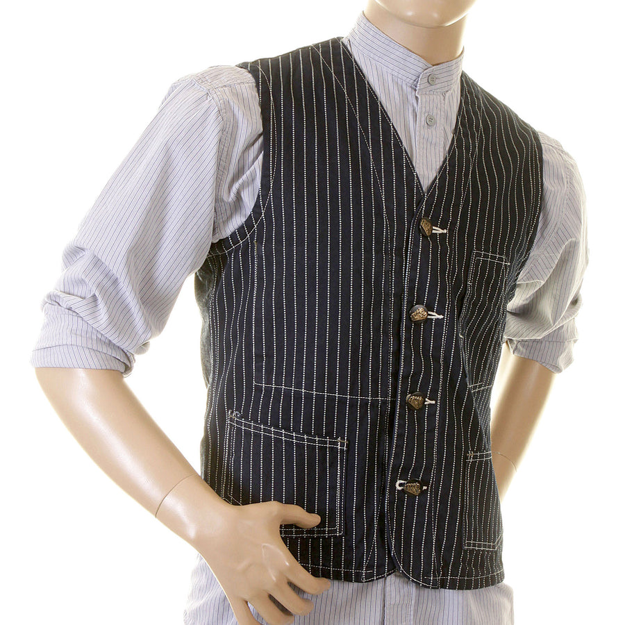 Sugarcane Mens Navy SC12361A Dot Striped Wabash Engineer Vintage Cut Regular Fit Denim Waistcoat Top CANE2015 Sugarcane Mens Navy SC12361A Dot Striped Wabash Engineer Vintage Cut Regular Fit Denim Waistcoat Top CANE2015