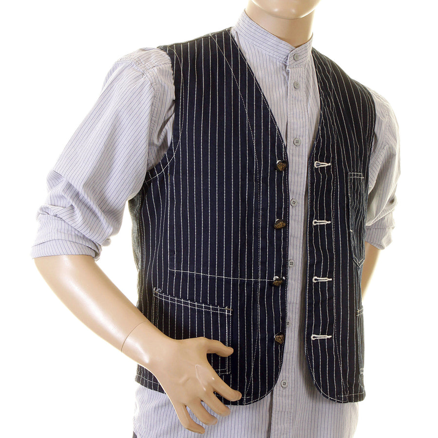 Sugarcane Mens Navy SC12361A Dot Striped Wabash Engineer Vintage Cut Regular Fit Denim Waistcoat Top CANE2015 Sugarcane Mens Navy SC12361A Dot Striped Wabash Engineer Vintage Cut Regular Fit Denim Waistcoat Top CANE2015