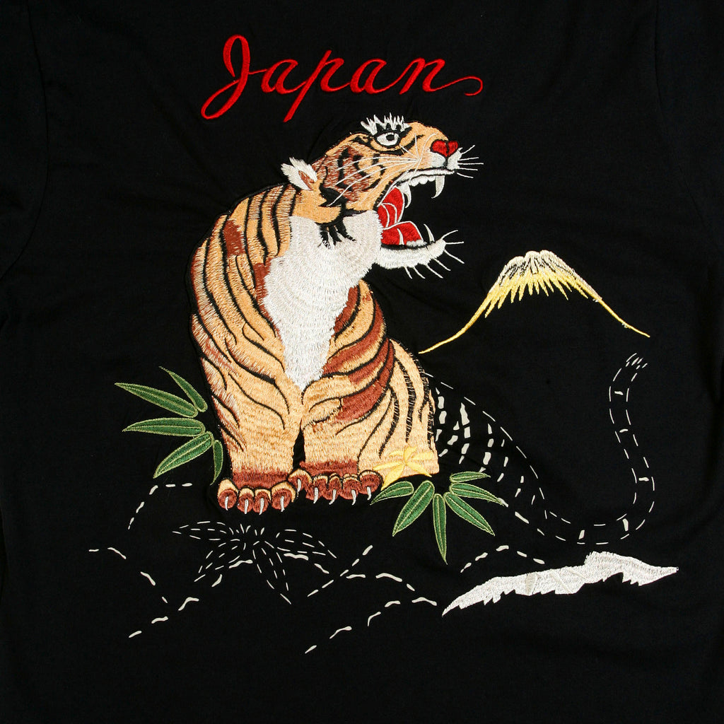Black Slim Fit TT64241 Tiger Embroidered Long Sleeve T-Shirt