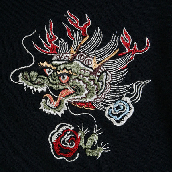Slim Fit TT64244 Black Hoodie with Hells Dragon Embroidery CANE2849