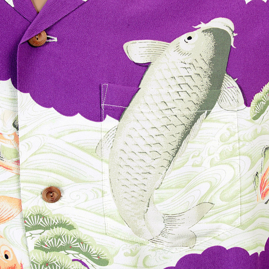 Purple Cuban Collared SS36434 Koi Carp Printed Hawaiian Shirt SURF4300 Purple Cuban Collared SS36434 Koi Carp Printed Hawaiian Shirt SURF4300