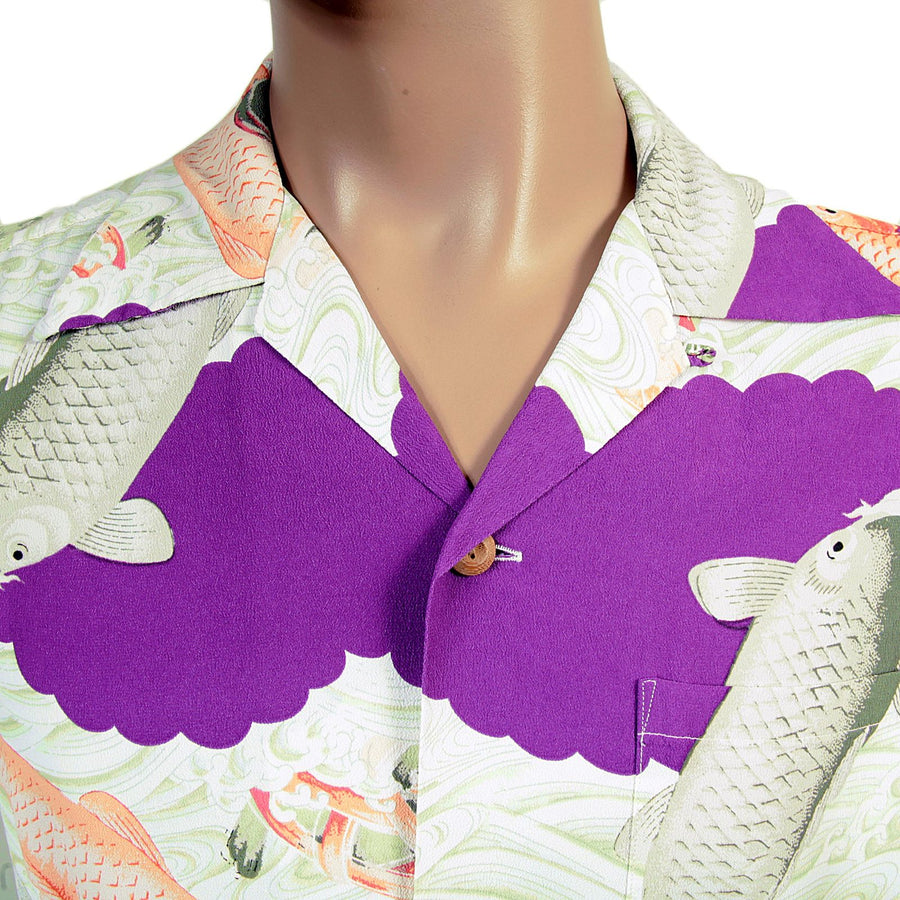 Purple Cuban Collared SS36434 Koi Carp Printed Hawaiian Shirt SURF4300 Purple Cuban Collared SS36434 Koi Carp Printed Hawaiian Shirt SURF4300