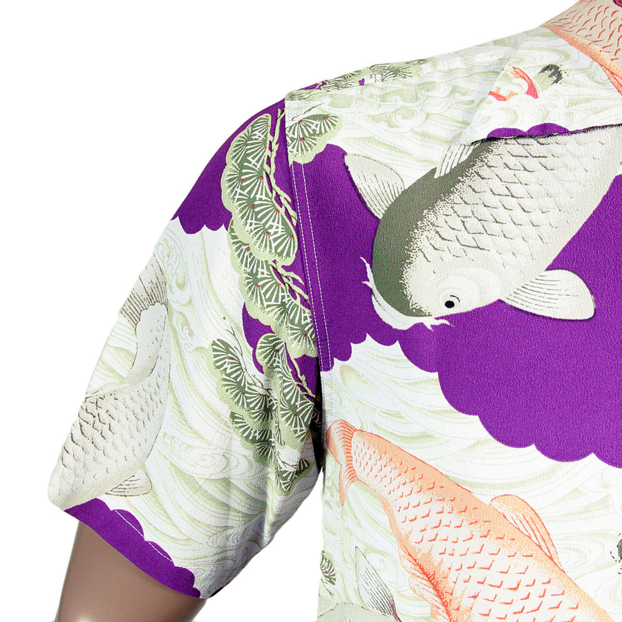 Purple Cuban Collared SS36434 Koi Carp Printed Hawaiian Shirt SURF4300 Purple Cuban Collared SS36434 Koi Carp Printed Hawaiian Shirt SURF4300