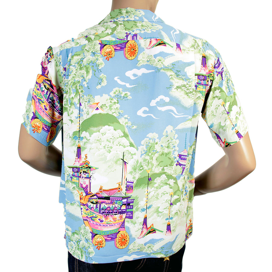 Mens Gion Matsuri Print SS36431 Rayon Hawaiian Shirt in Blue SURF4301 Mens Gion Matsuri Print SS36431 Rayon Hawaiian Shirt in Blue SURF4301