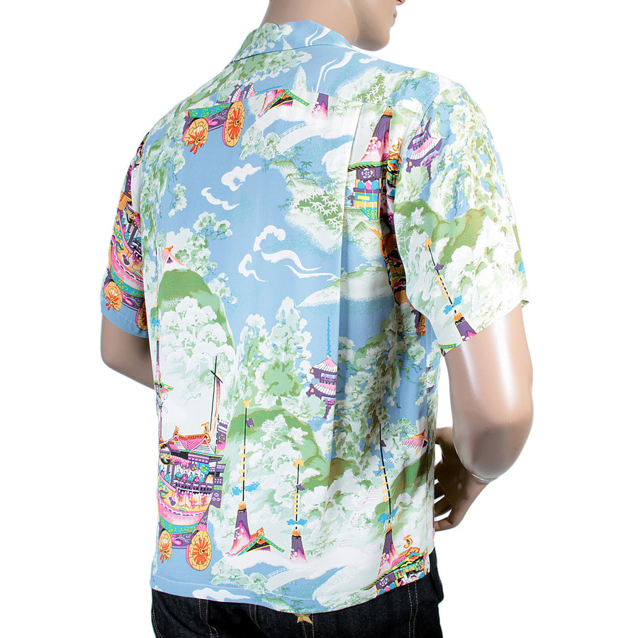Mens Gion Matsuri Print SS36431 Rayon Hawaiian Shirt in Blue SURF4301 Mens Gion Matsuri Print SS36431 Rayon Hawaiian Shirt in Blue SURF4301