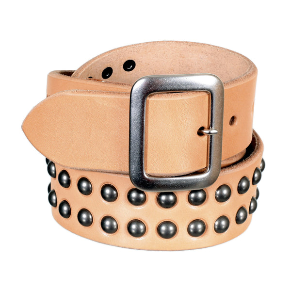 Beige Cowhide SC02322 Leather Garrison Belt with Studs CANE5728