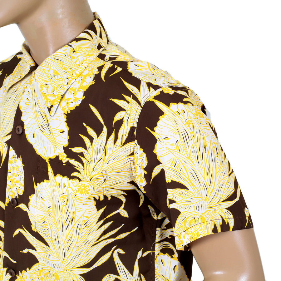 Yellow Island Pineapple Printed SS37452 Brown Hawaiian Shirt SURF7532 Yellow Island Pineapple Printed SS37452 Brown Hawaiian Shirt SURF7532