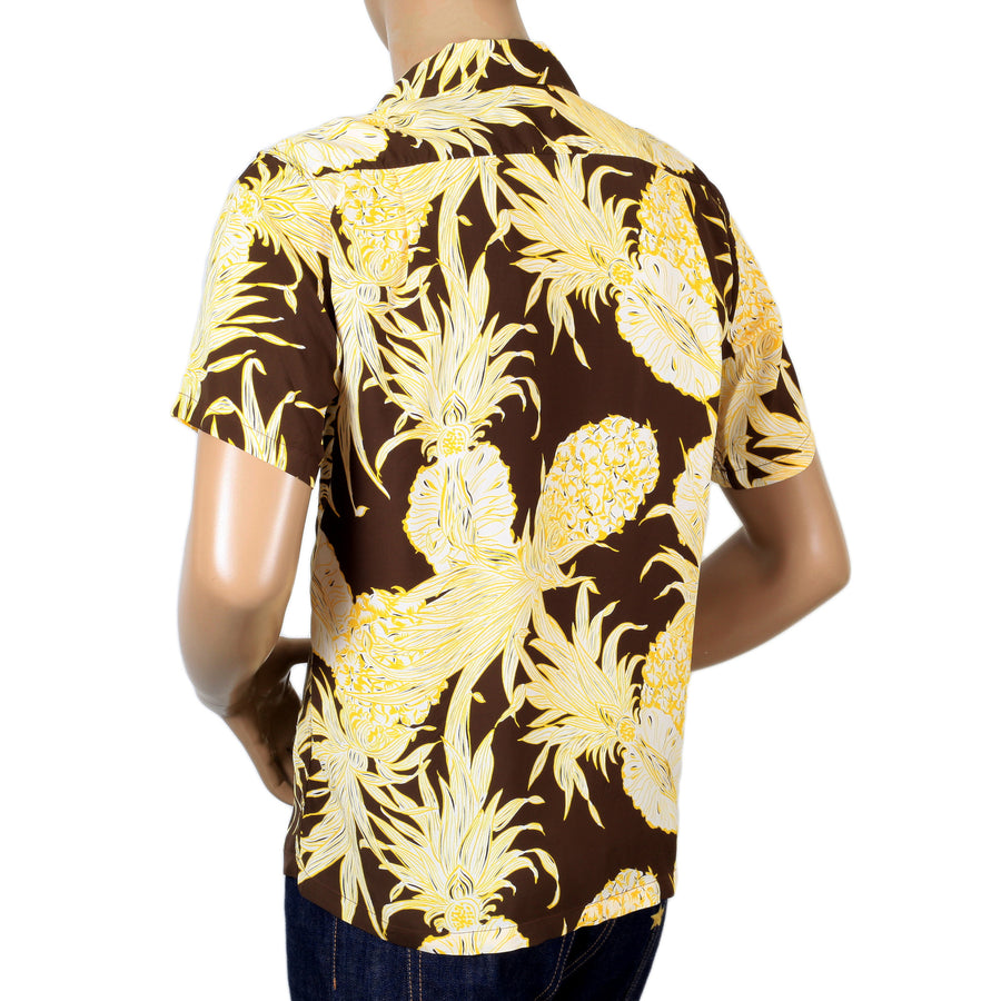 Yellow Island Pineapple Printed SS37452 Brown Hawaiian Shirt SURF7532 Yellow Island Pineapple Printed SS37452 Brown Hawaiian Shirt SURF7532