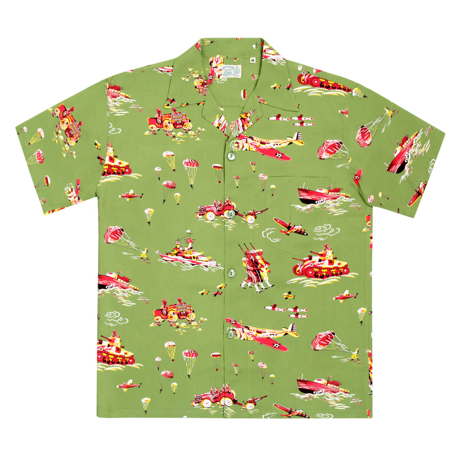 Oahu History of Troops Printed SS33876 Olive Hawaiian Shirt SURF7568 Oahu History of Troops Printed SS33876 Olive Hawaiian Shirt SURF7568