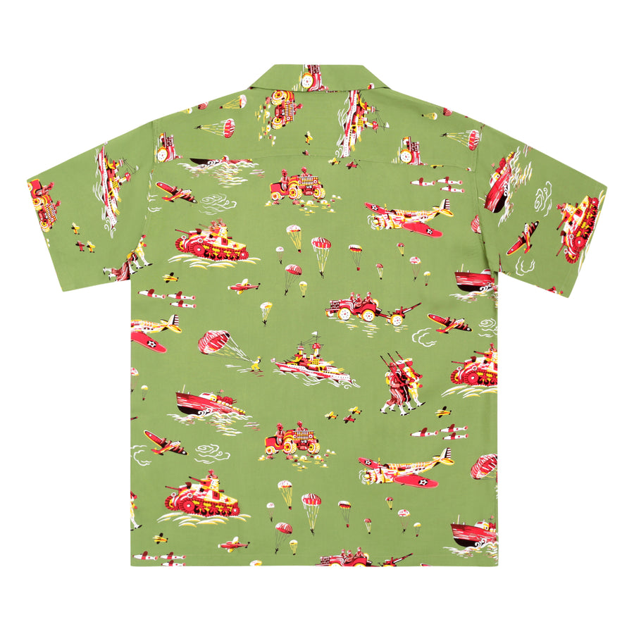 Oahu History of Troops Printed SS33876 Olive Hawaiian Shirt SURF7568 Oahu History of Troops Printed SS33876 Olive Hawaiian Shirt SURF7568