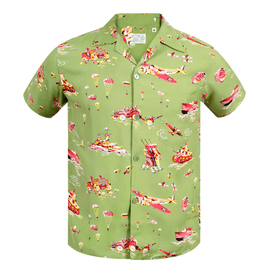 Oahu History of Troops Printed SS33876 Olive Hawaiian Shirt SURF7568 Oahu History of Troops Printed SS33876 Olive Hawaiian Shirt SURF7568