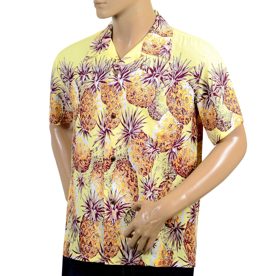 Mens Pineapple Printed SS36441 Rayon Yellow Hawaiian Shirt SURF7569 Mens Pineapple Printed SS36441 Rayon Yellow Hawaiian Shirt SURF7569
