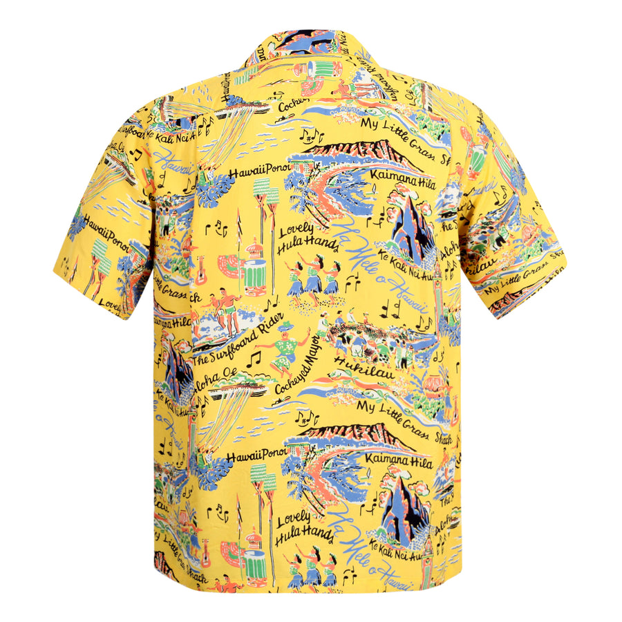 Song of Hawaii Printed SS37787 Rayon Yellow Hawaiian Shirt SURF9038 Song of Hawaii Printed SS37787 Rayon Yellow Hawaiian Shirt SURF9038