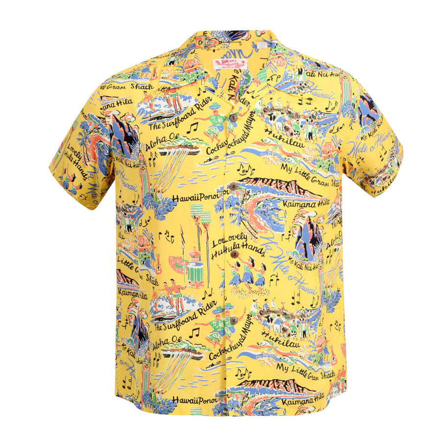 Song of Hawaii Printed SS37787 Rayon Yellow Hawaiian Shirt SURF9038 Song of Hawaii Printed SS37787 Rayon Yellow Hawaiian Shirt SURF9038