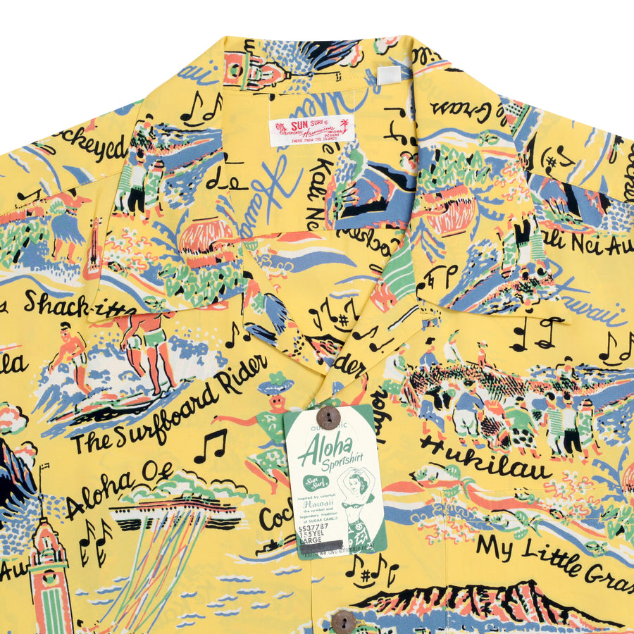 Song of Hawaii Printed SS37787 Rayon Yellow Hawaiian Shirt SURF9038 Song of Hawaii Printed SS37787 Rayon Yellow Hawaiian Shirt SURF9038