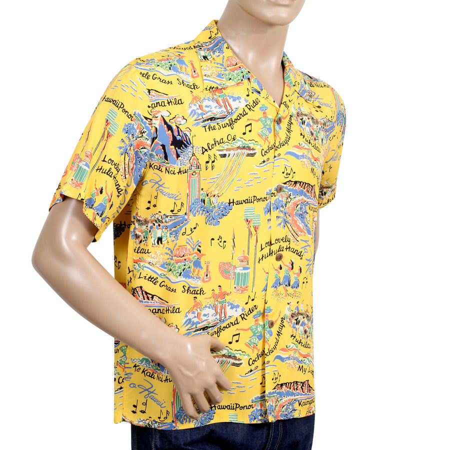 Song of Hawaii Printed SS37787 Rayon Yellow Hawaiian Shirt SURF9038 Song of Hawaii Printed SS37787 Rayon Yellow Hawaiian Shirt SURF9038