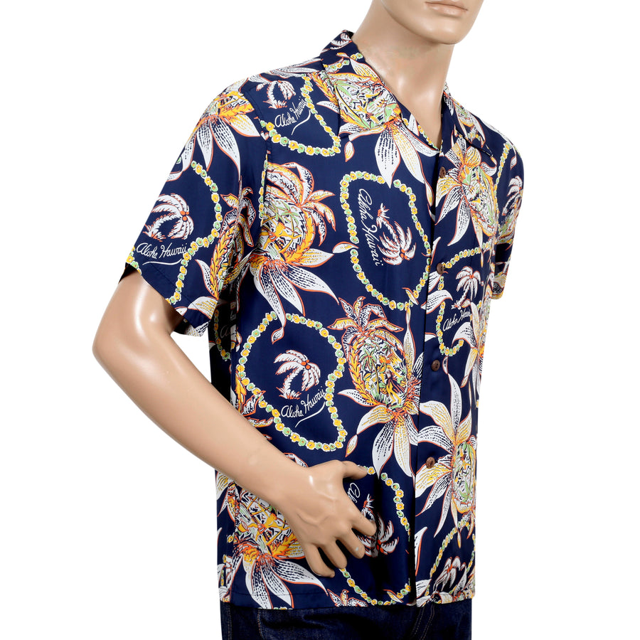 Dreams and Pineapples Print SS37774 Navy Rayon Hawaiian Shirt SURF8590 Dreams and Pineapples Print SS37774 Navy Rayon Hawaiian Shirt SURF8590