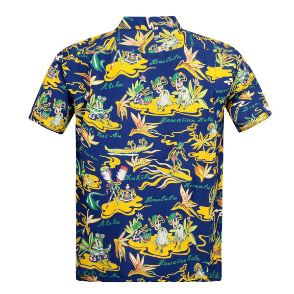 Mens Hawaiian Hula Printed SS37771 Navy Rayon Hawaiian Shirt SURF8585
