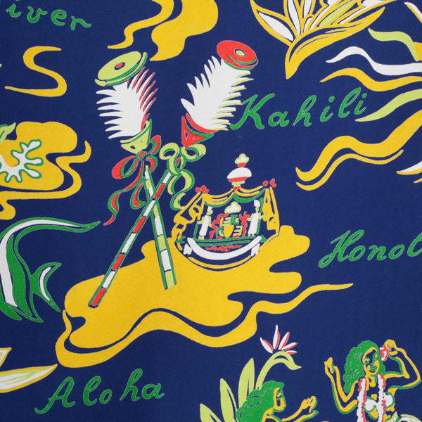 Mens Hawaiian Hula Printed SS37771 Navy Rayon Hawaiian Shirt SURF8585