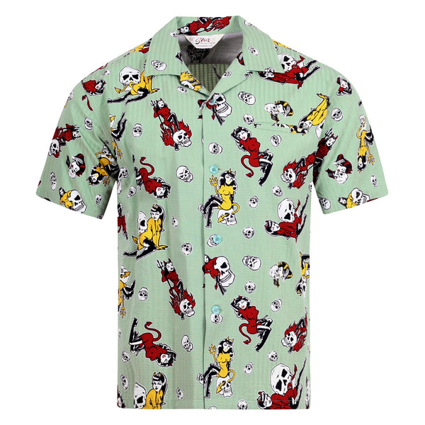 The Devil Skull Girls Print SH38115 Mint Green Hawaiian Shirt SoH10094
