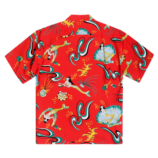 Red Mermaid Print SS38031 Hawaiian Shirt with Cuban Collar SURF10088