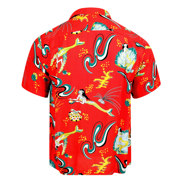 Red Mermaid Print SS38031 Hawaiian Shirt with Cuban Collar SURF10088