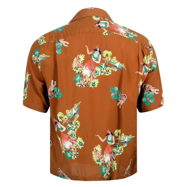 Being To Dance Hula Printed SS38033 Brown Hawaiian Shirt SURF10089