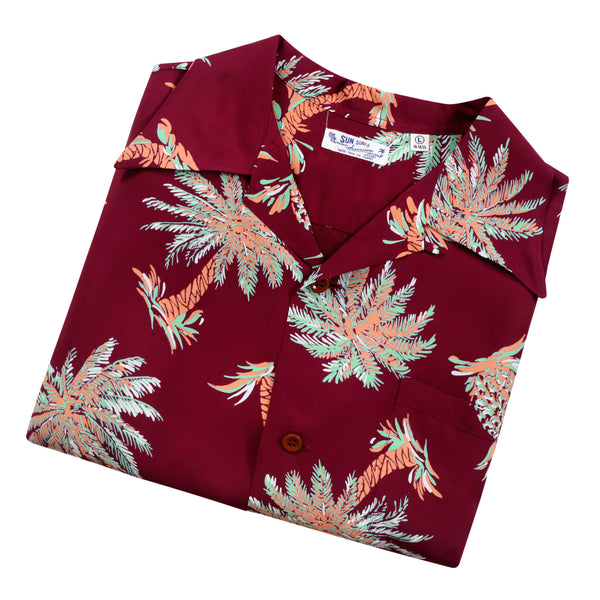 Studded Palm Tree Rayon Made SS38040 Wine Hawaiian Shirt SURF10262